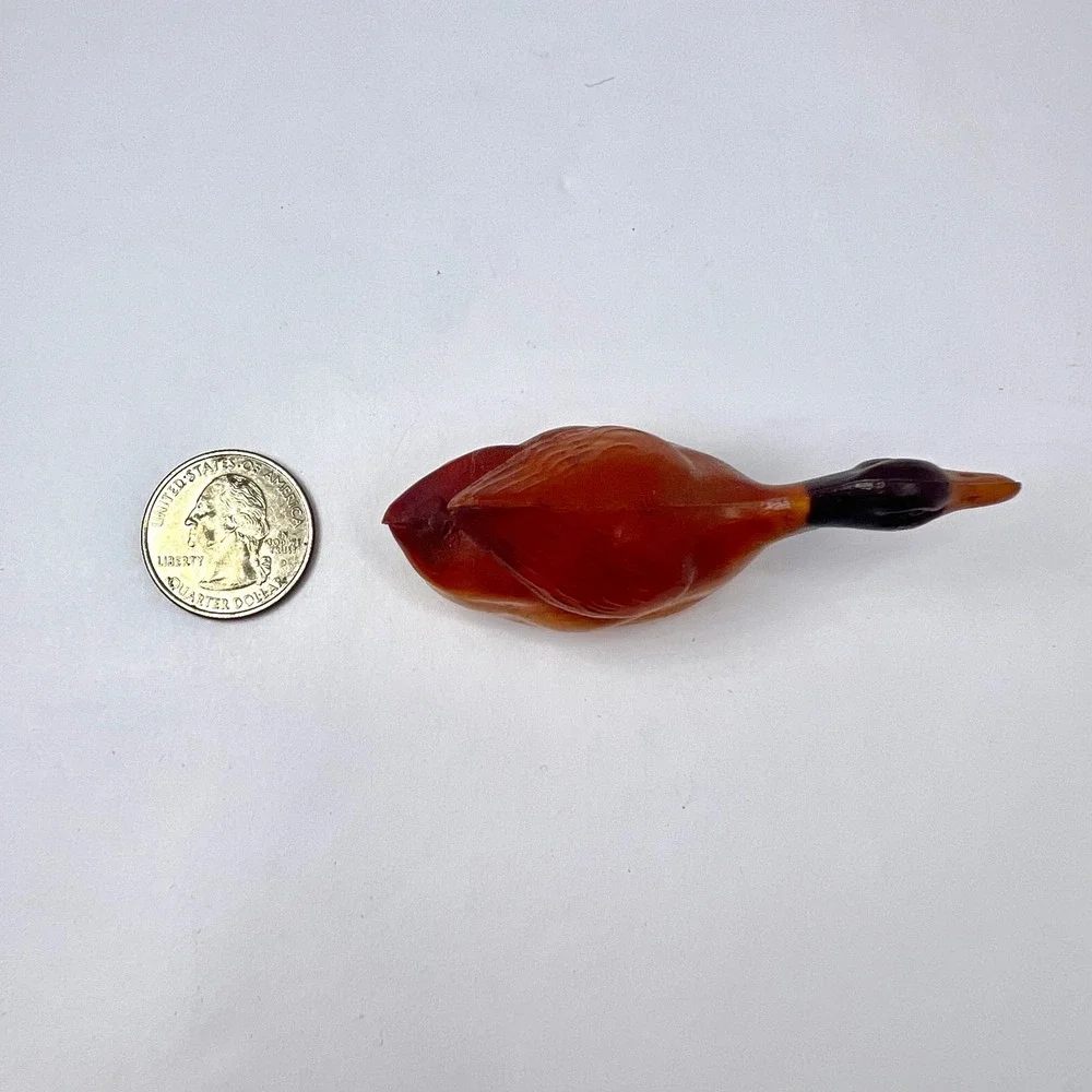Antique Celluloid Miniature Duck Figurines 1930s Lot of 2 Toy Mallard Rattle‎